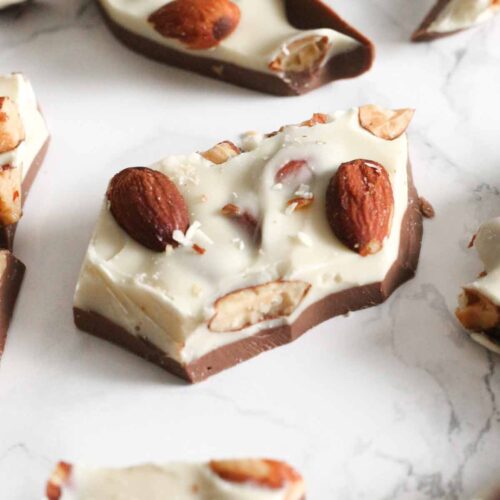 milk and white chocolate bark with almonds