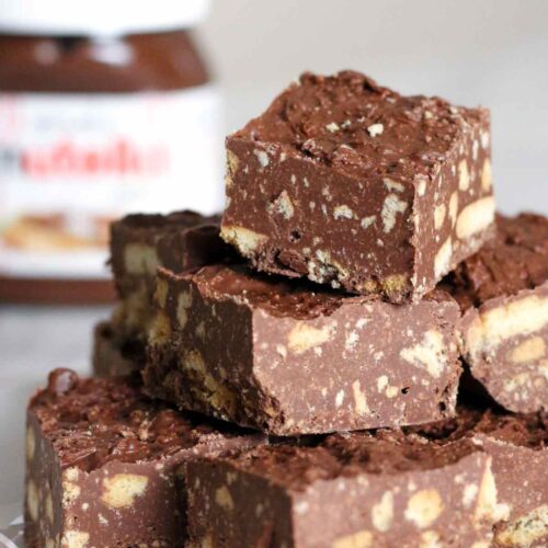 plate of nutella tray bake tiffin slices