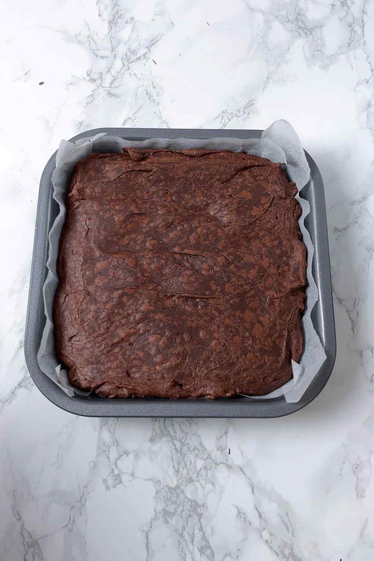 baked brownies in tin