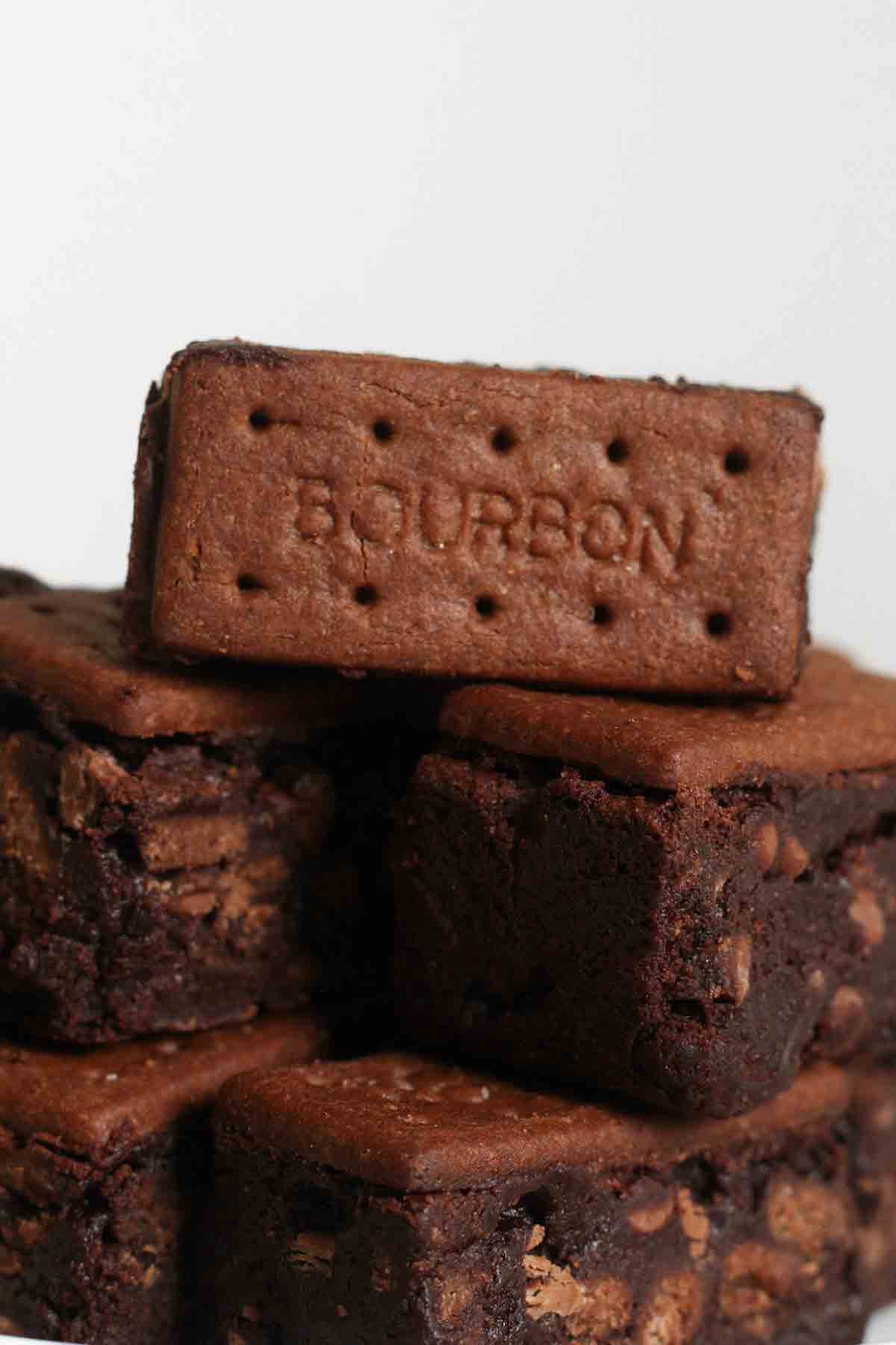pile of bourbon biscuit brownies