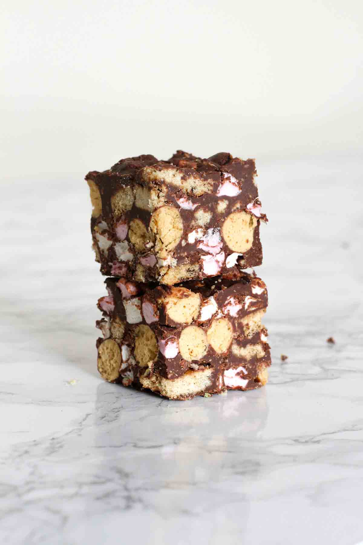 maltesers rocky road slices in a stack of 2
