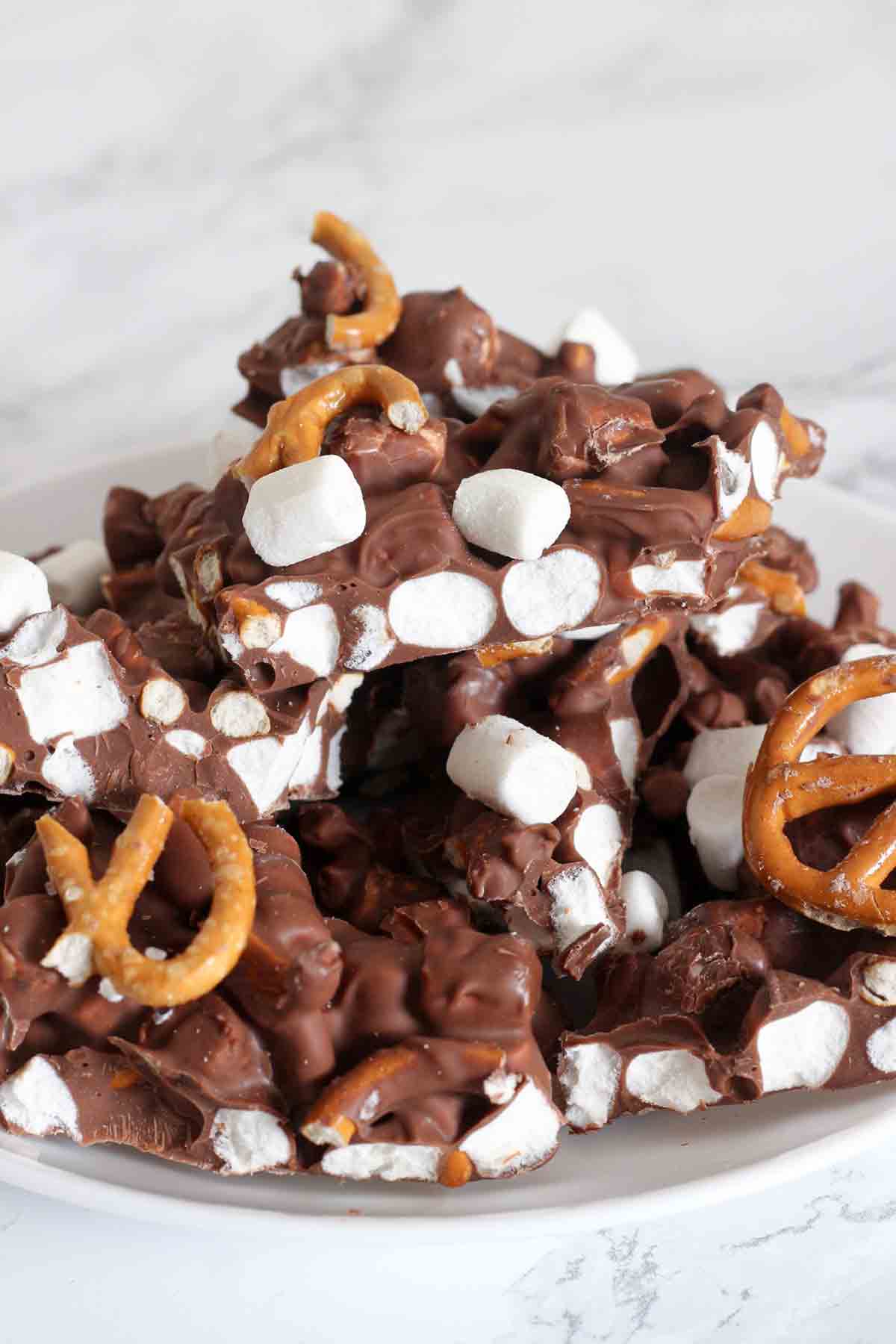 stack of chocolate rocky road bark pieces