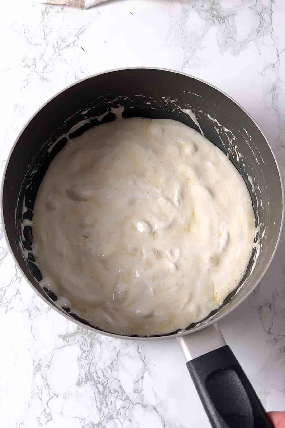 melted marshmallows and butter in a saucepan