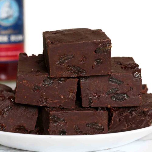 thumbnail image of rum and raisin fudge on a plate