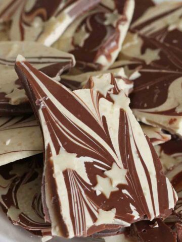 thumbnail image of white and milk chocolate marble bark