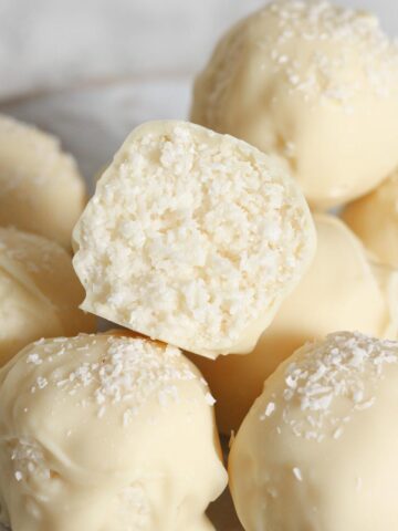 thumbnail image of christmas coconut snowball truffles with condensed milk