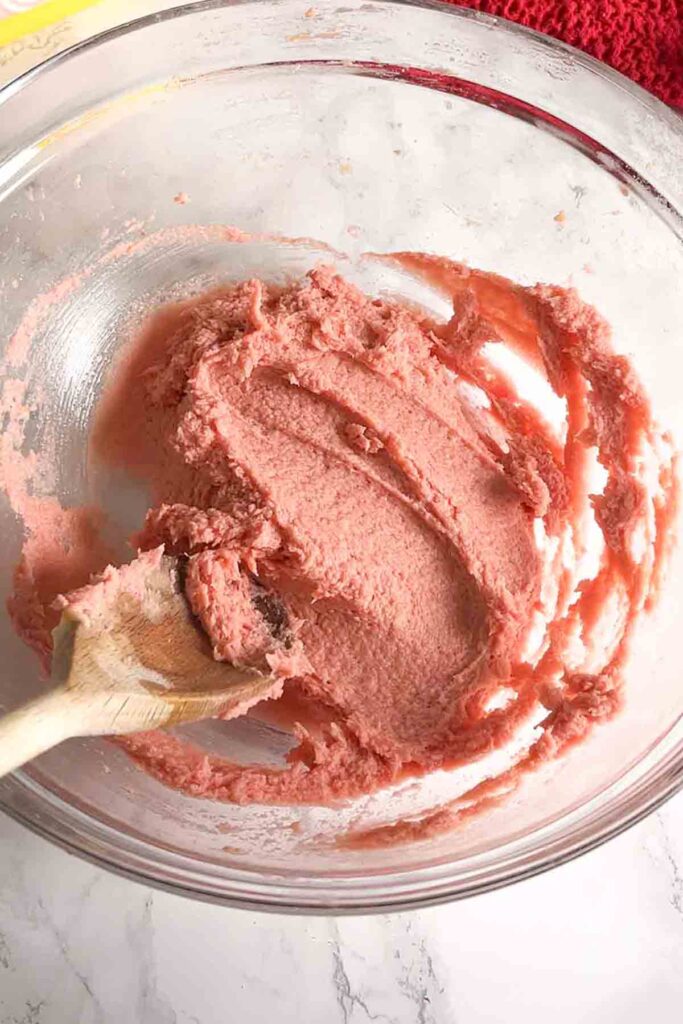 bowl of pink wet mixture
