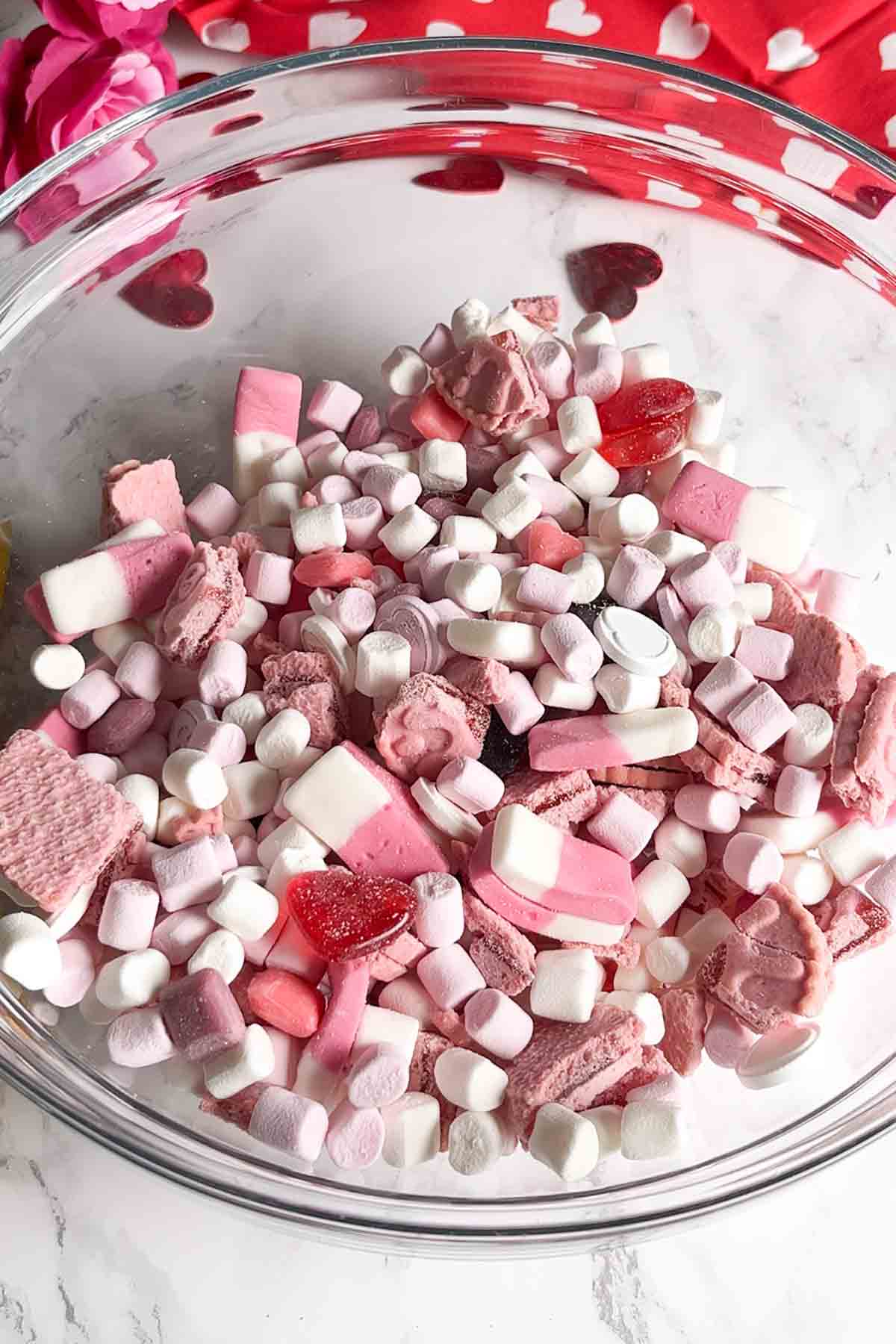 bowl of sweets and biscuit pieces