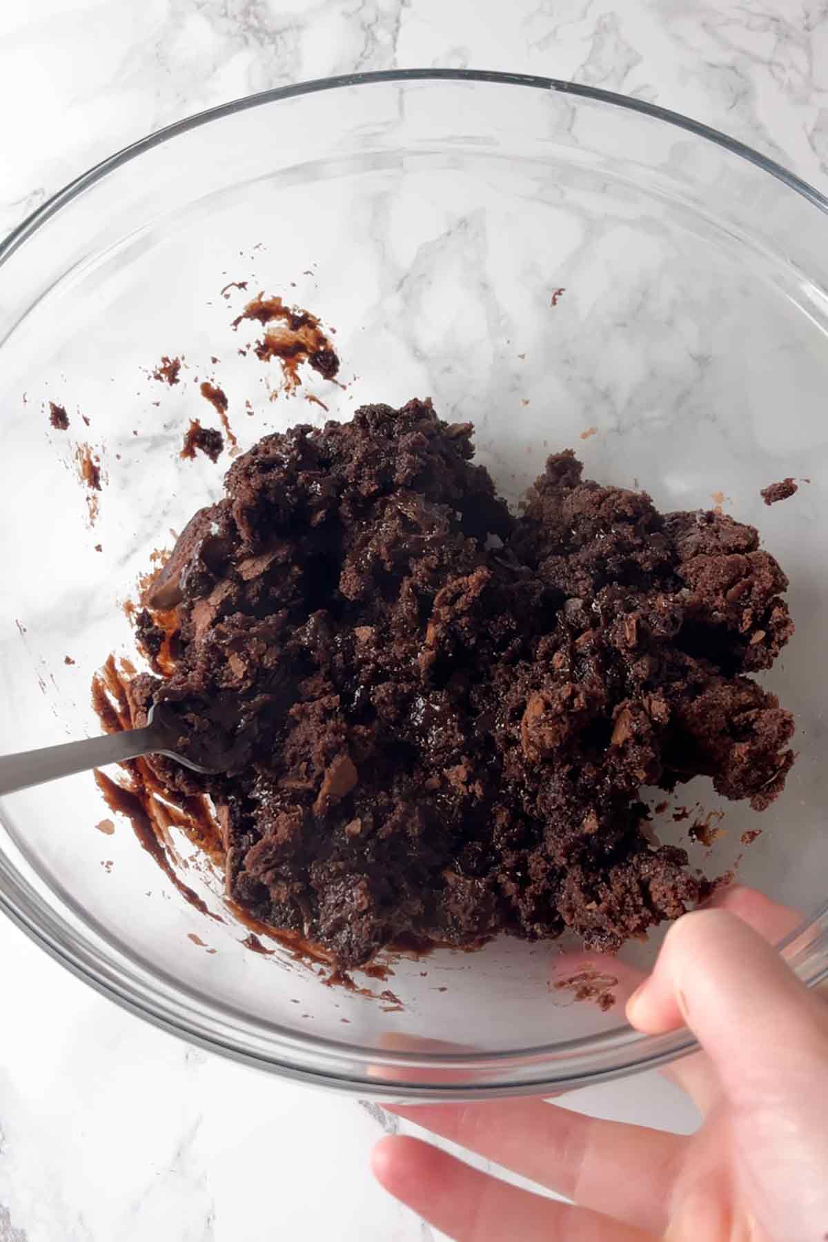 mashed brownie in a bowl