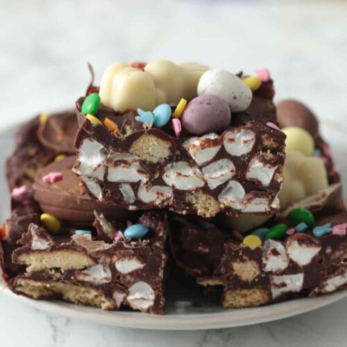 a plate of easter rocky road squares