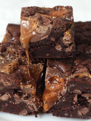 thubmnail image of a stack of cadbury caramel egg brownies