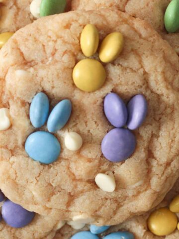 white chocolate M&M bunny easter cookies