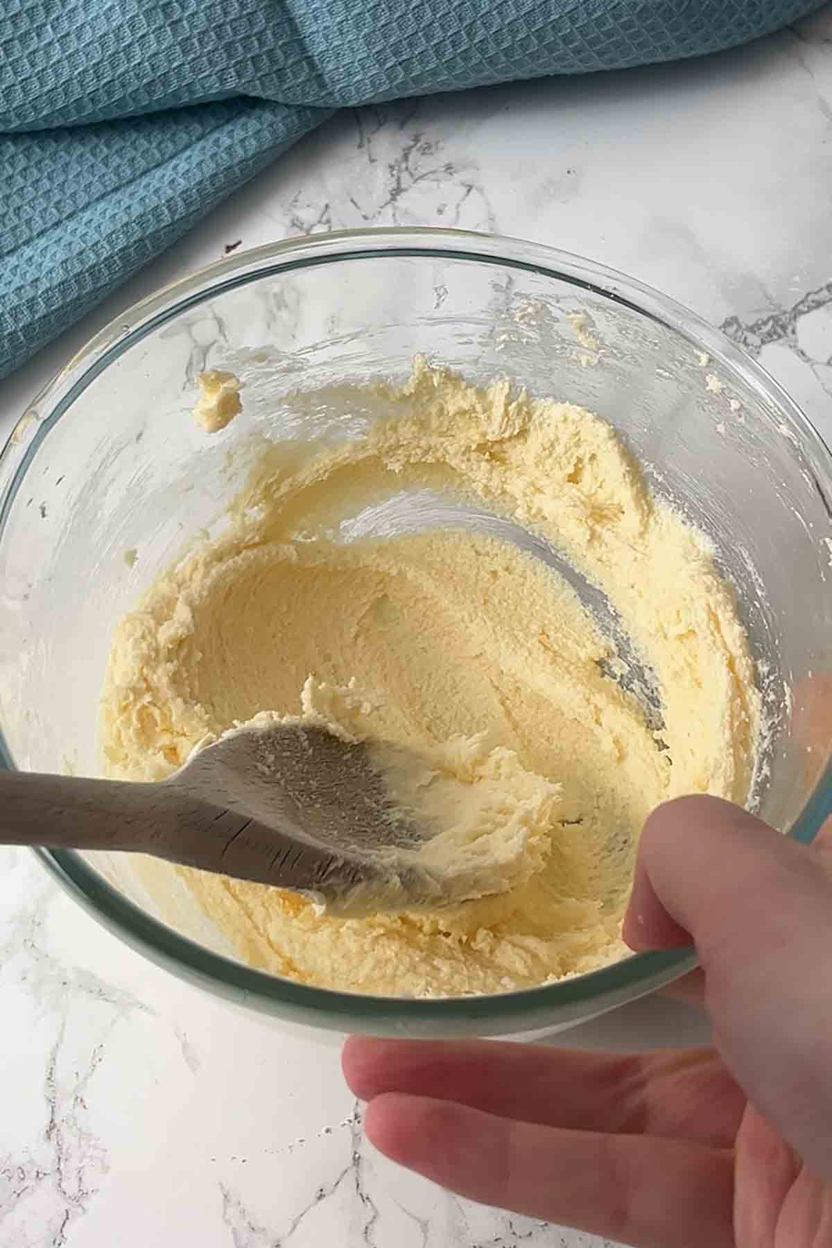 butter and sugar creamed together in a bowl