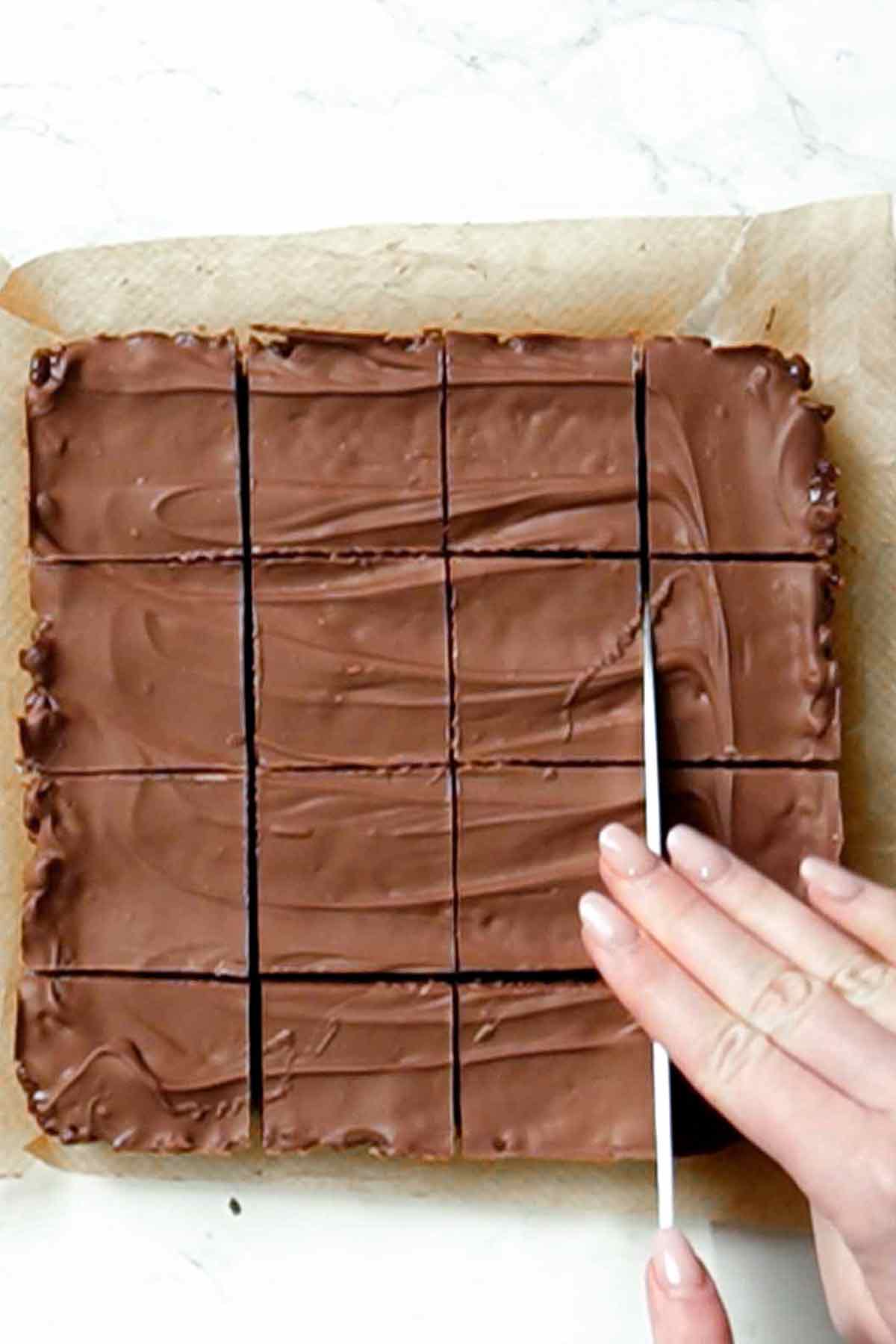 cutting the cake into slices