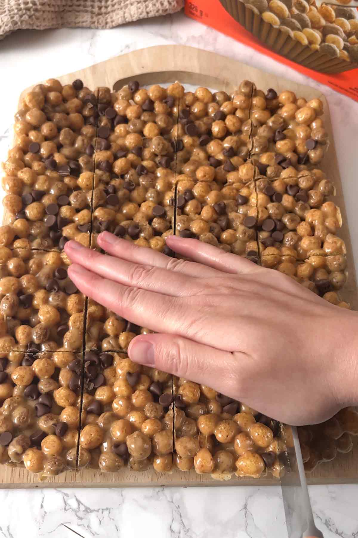 cutting the treats into squares
