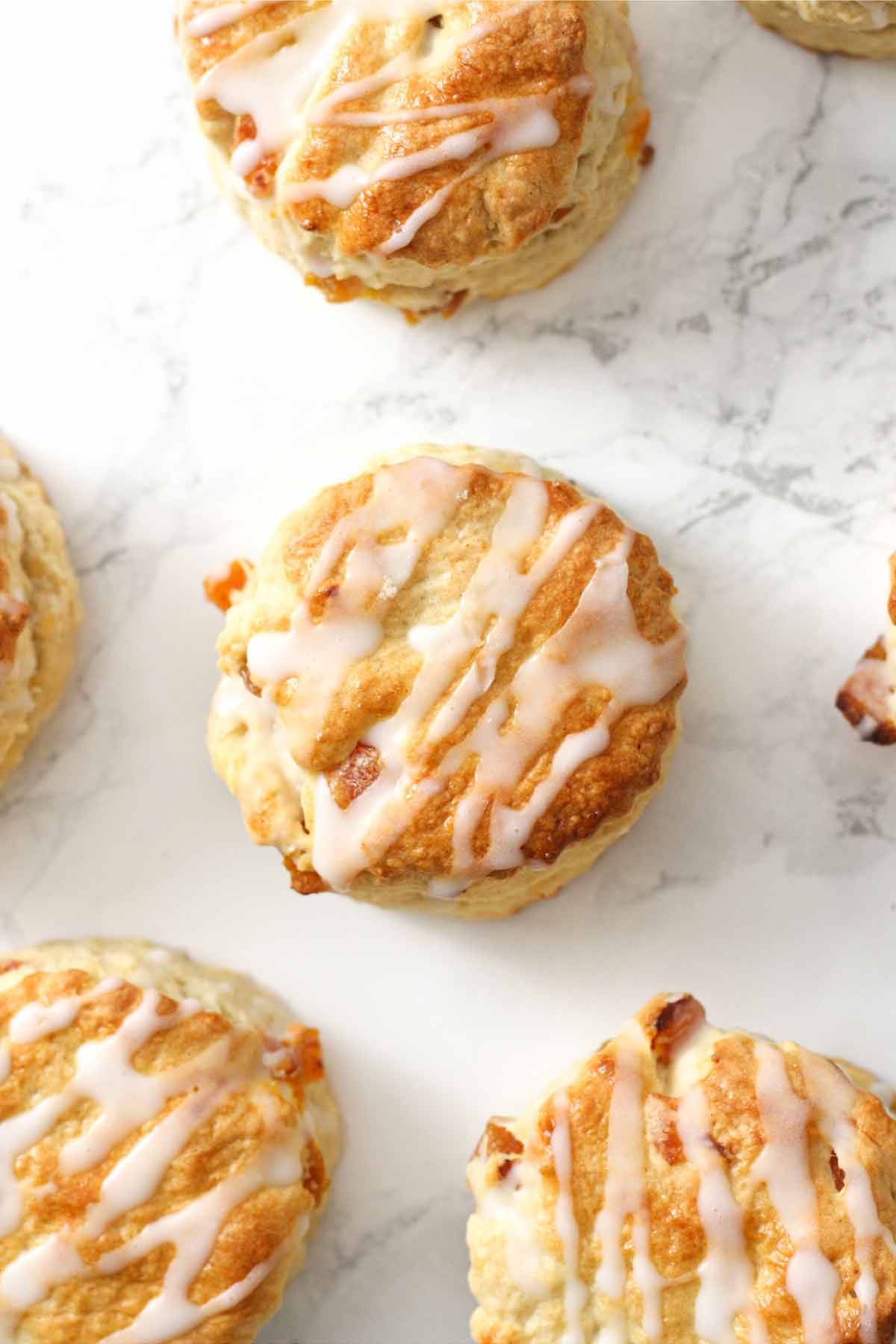 overhead image of iced apricot scones