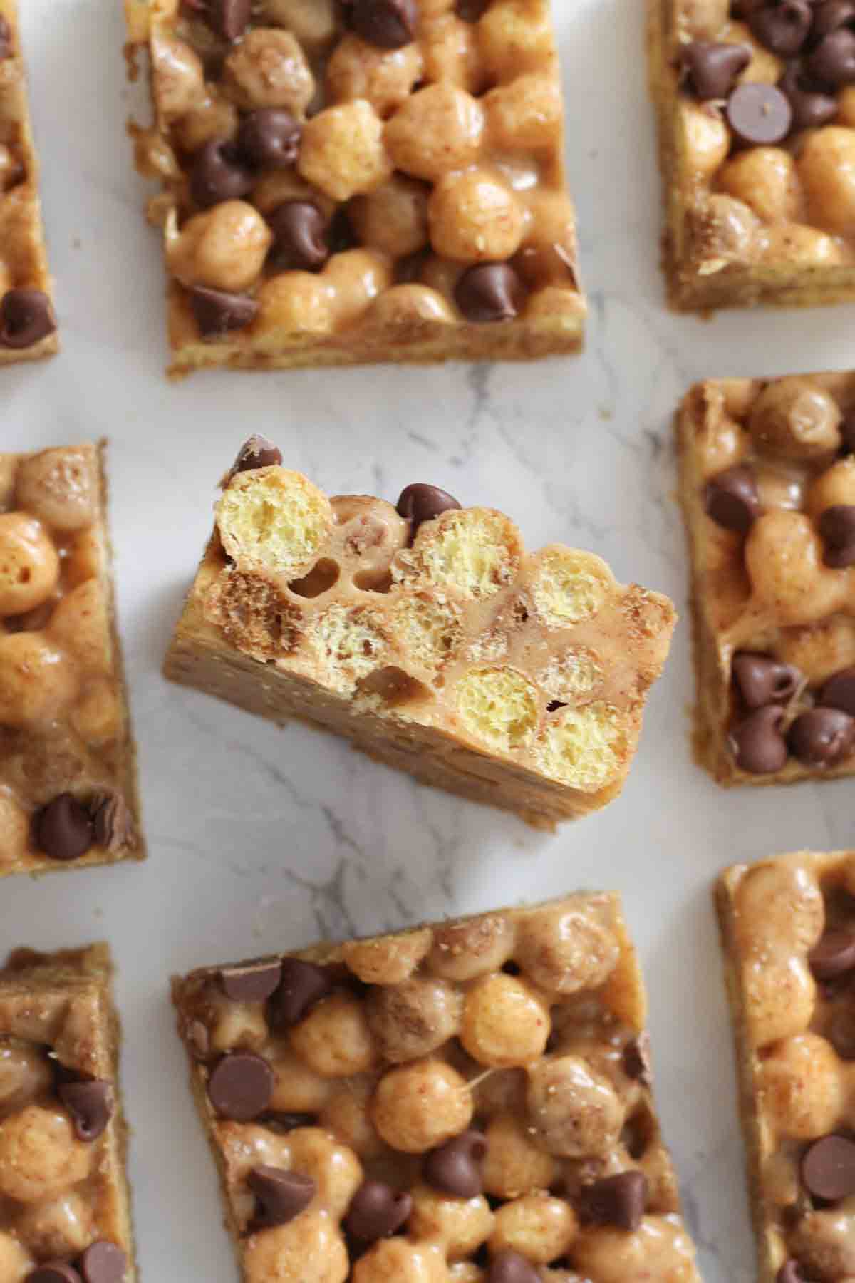 overhead image of marshmallow reeses puffs treats