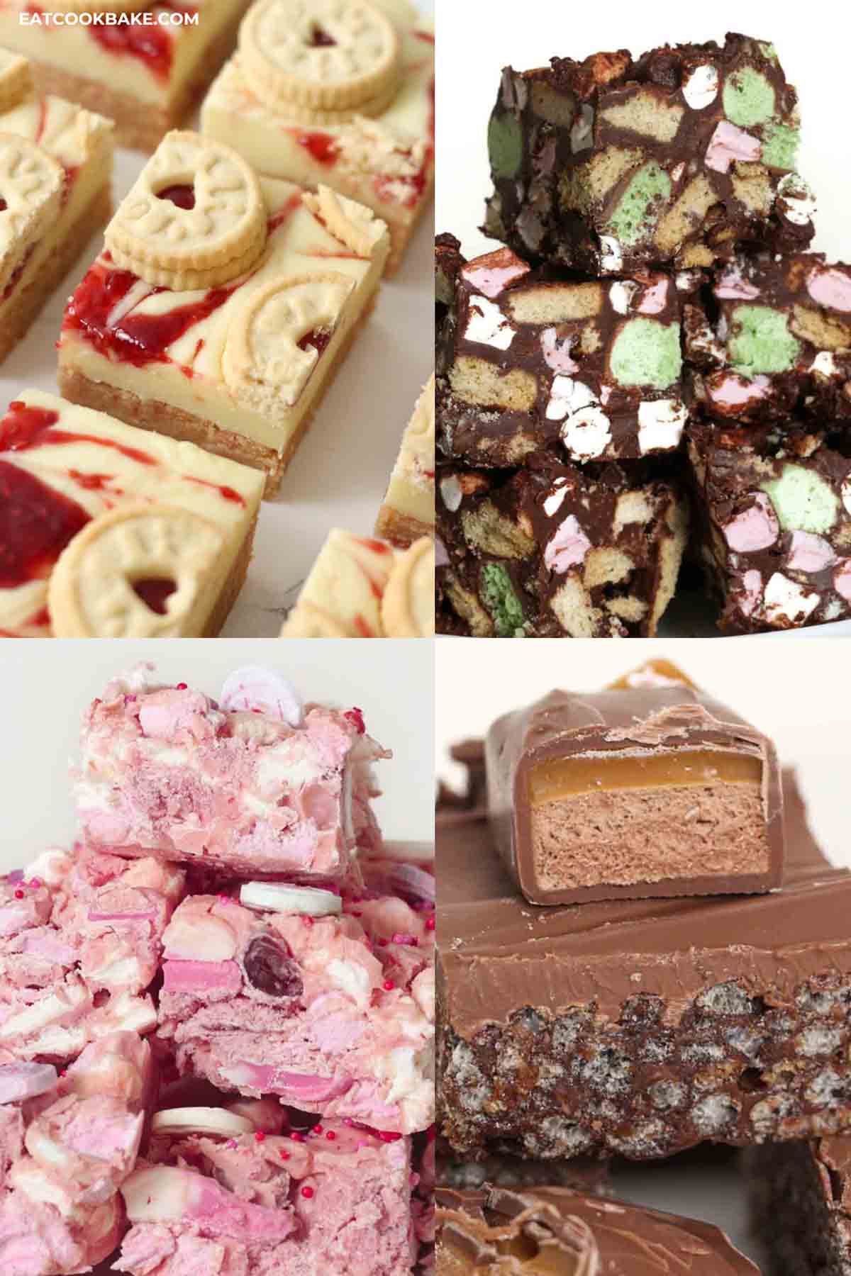 collage image of 4 no bake tray bakes