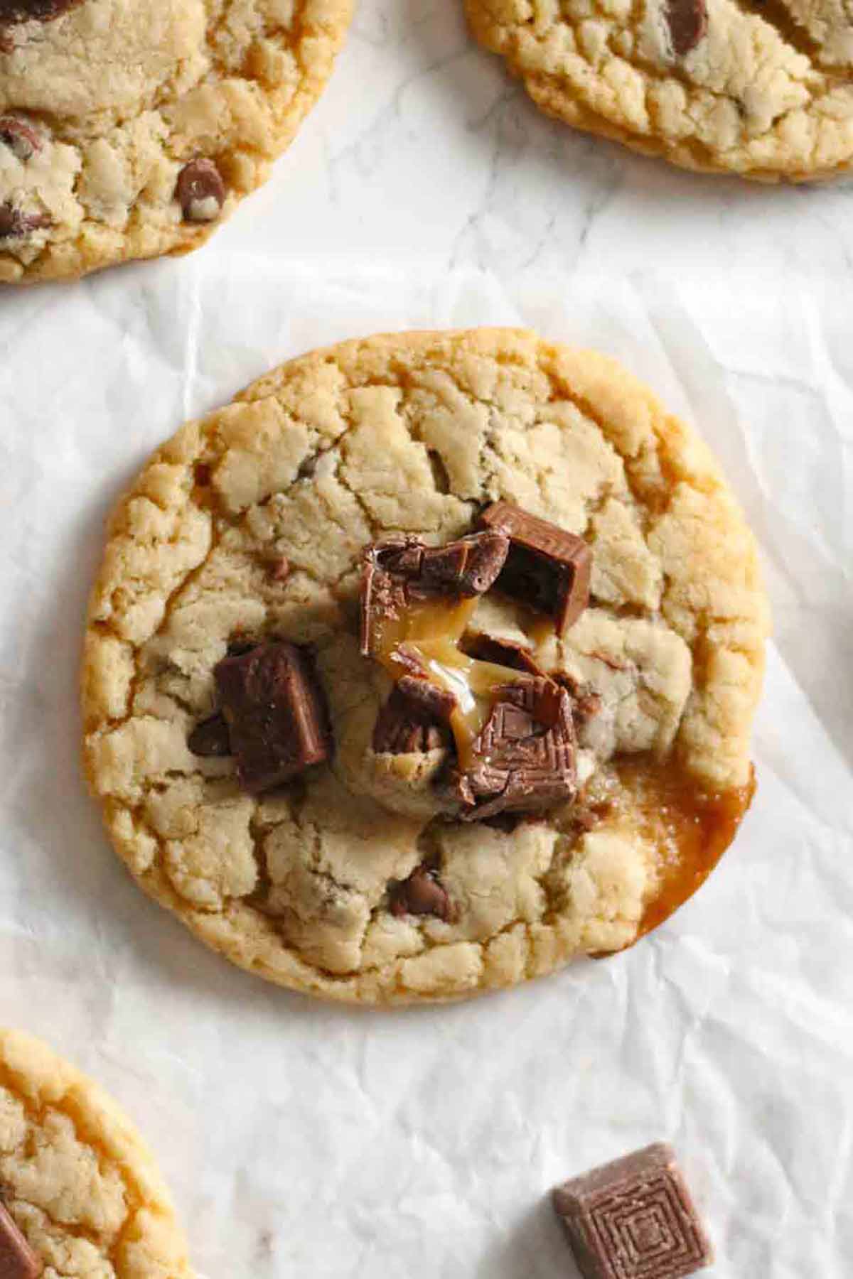 overhead image of chocolate caramel nestle munchies cookies