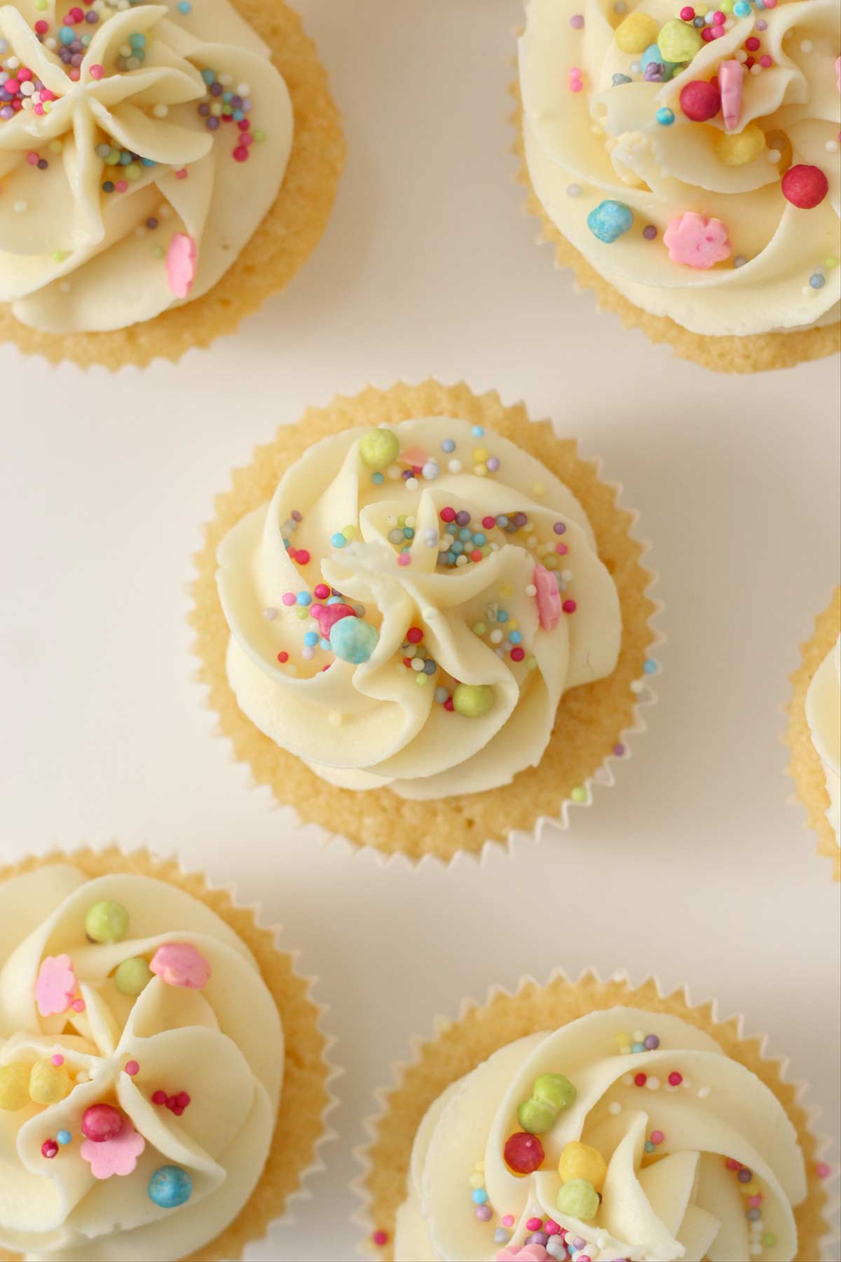 overhead image of mini vanilla fairy cupcakes