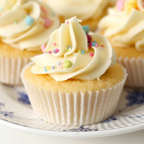 thumbnail image of fairy cakes with buttercream on a plate