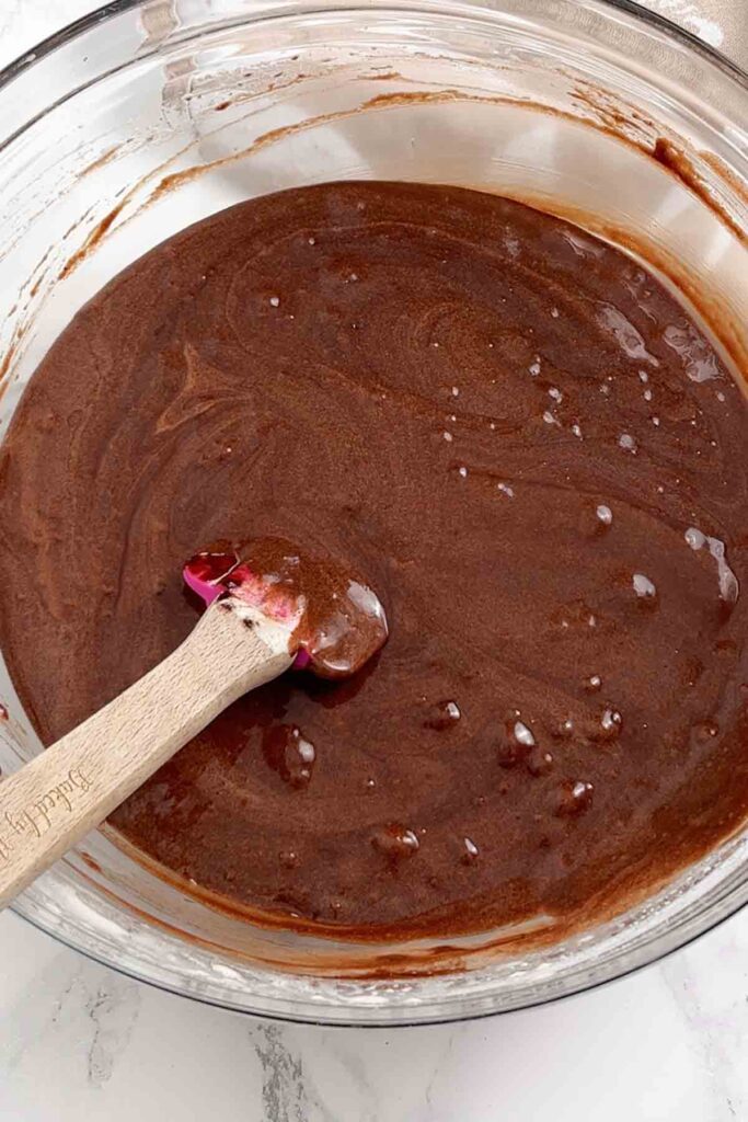 eggy mixture mixed with melted chocolate mixture