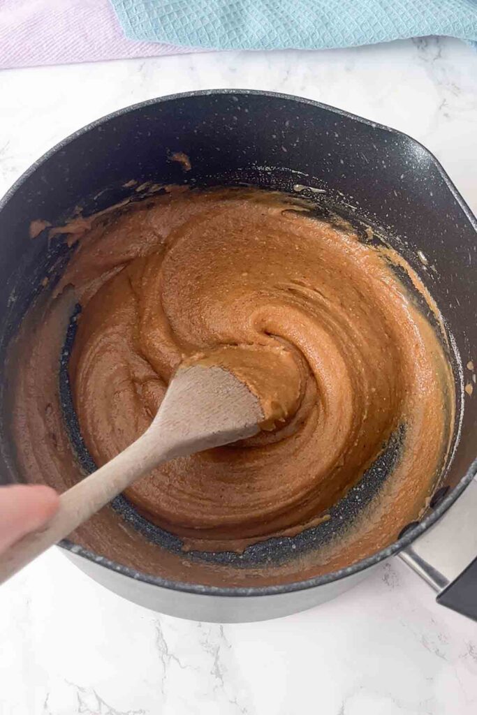thickened peanut butter mixture in a pot