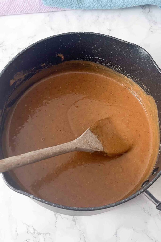 wet ingredients mixed together in saucepan