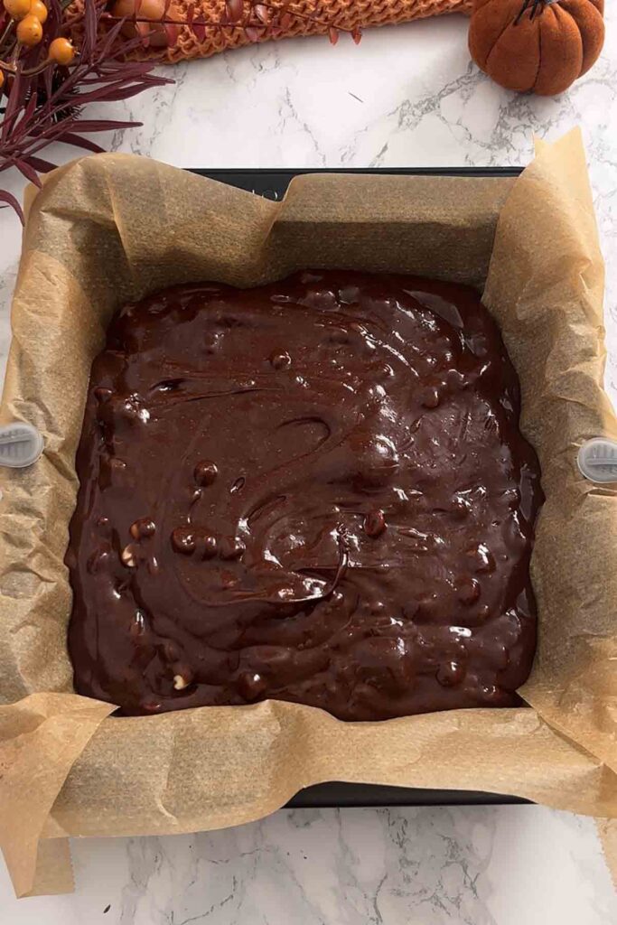 brownie batter in tin
