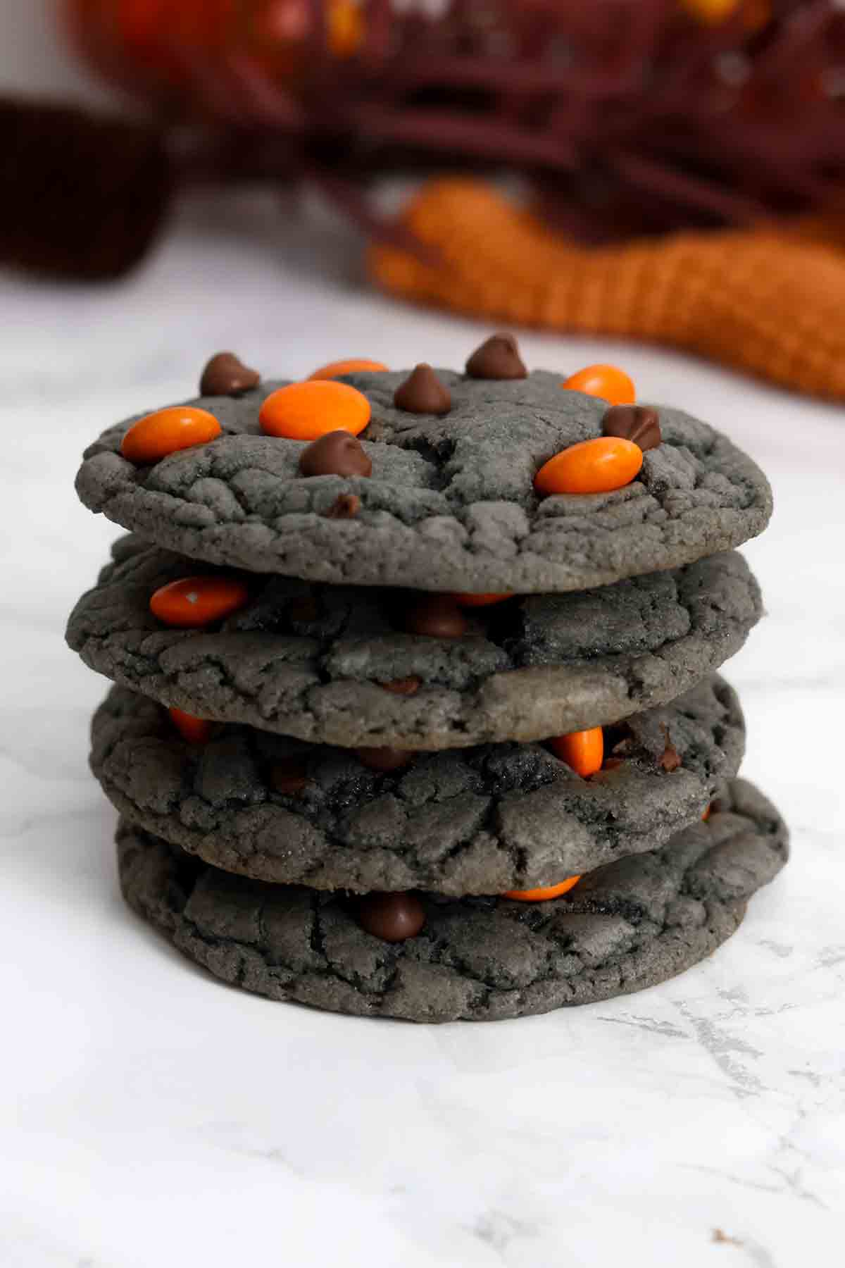 stack of 4 halloween chocolate chip cookies