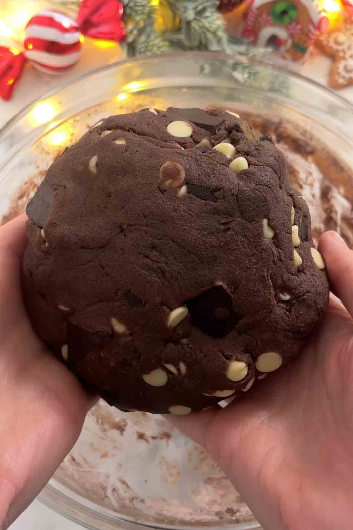 a ball of chocolate peppermint cookie dough