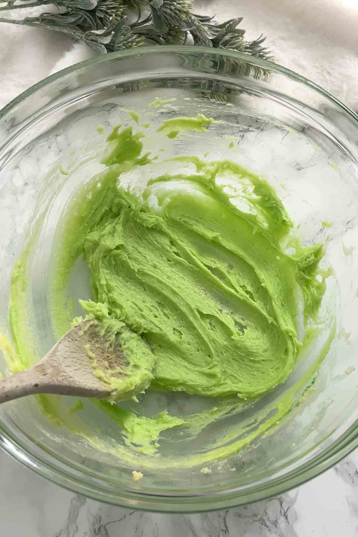 butter and sugar mixed with green food colouring