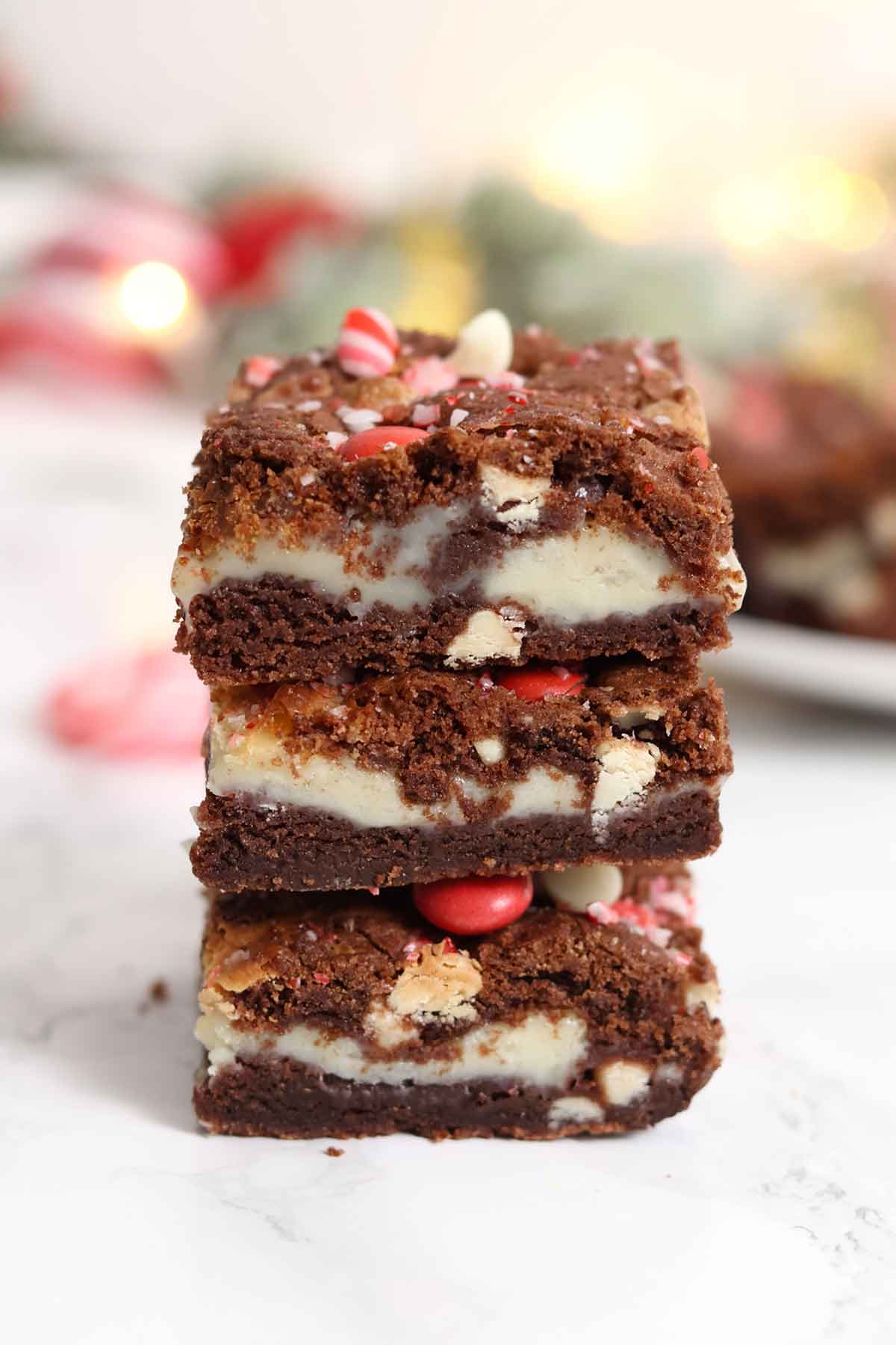 stack of 3 peppermint bark cookie bars