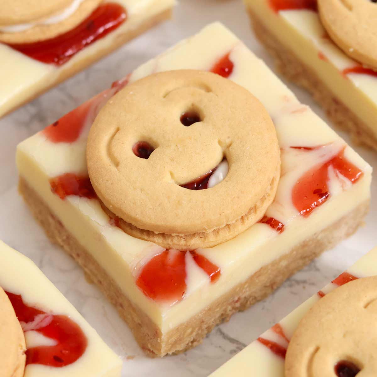 thumbnail image of no bake happy faces traybake slices