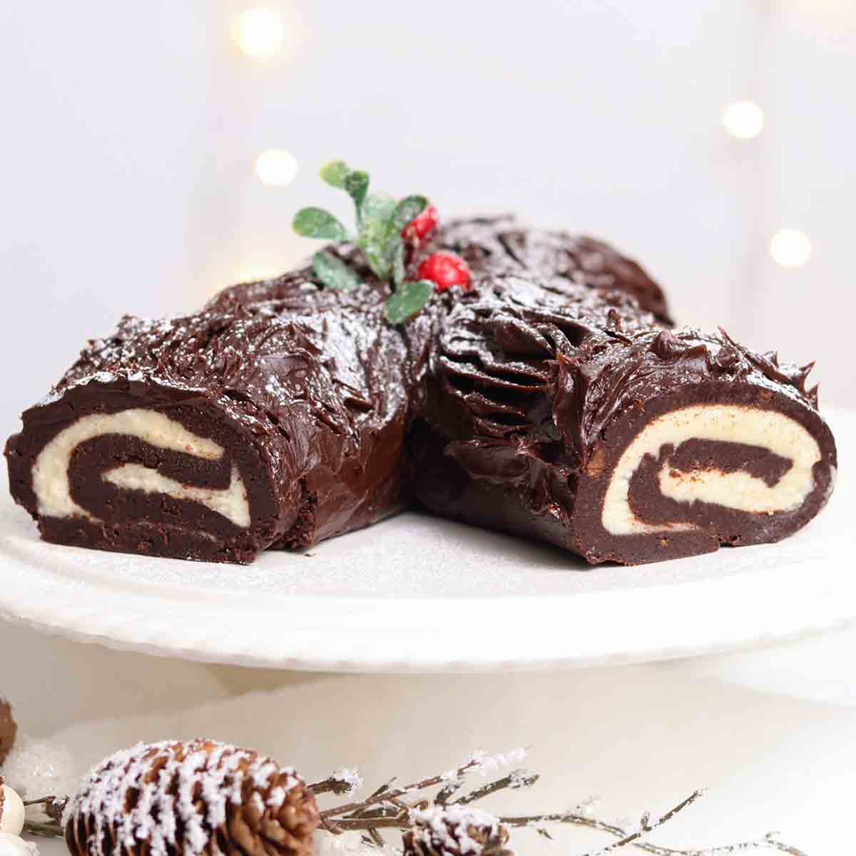 thumbnail image of no bake chocolate biscuit yule log