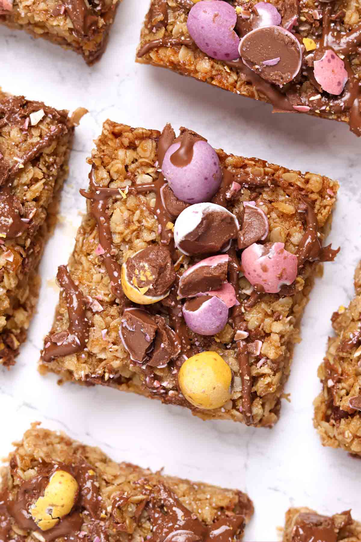 overhead image of mini egg flapjacks