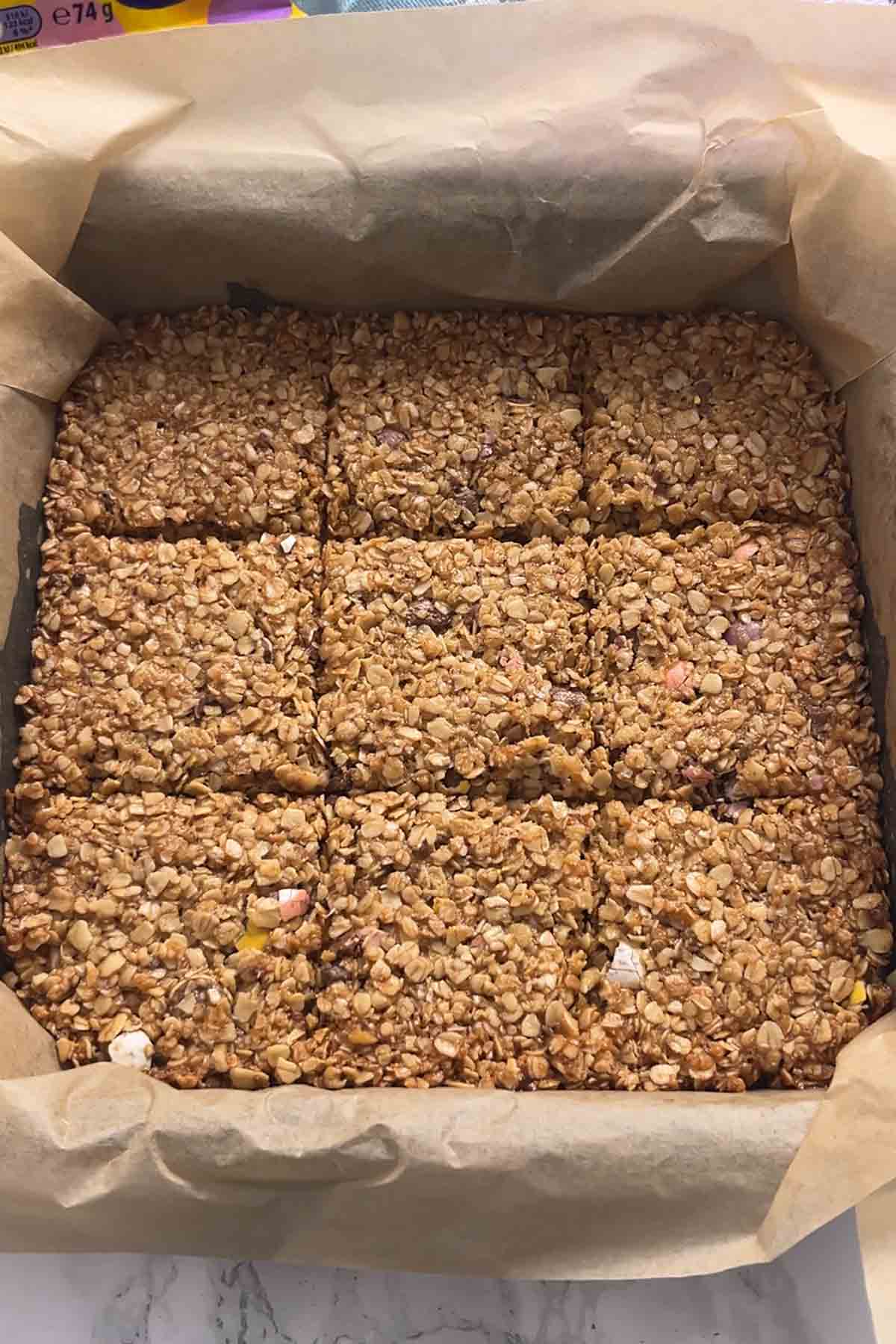 scored flapjack in tin