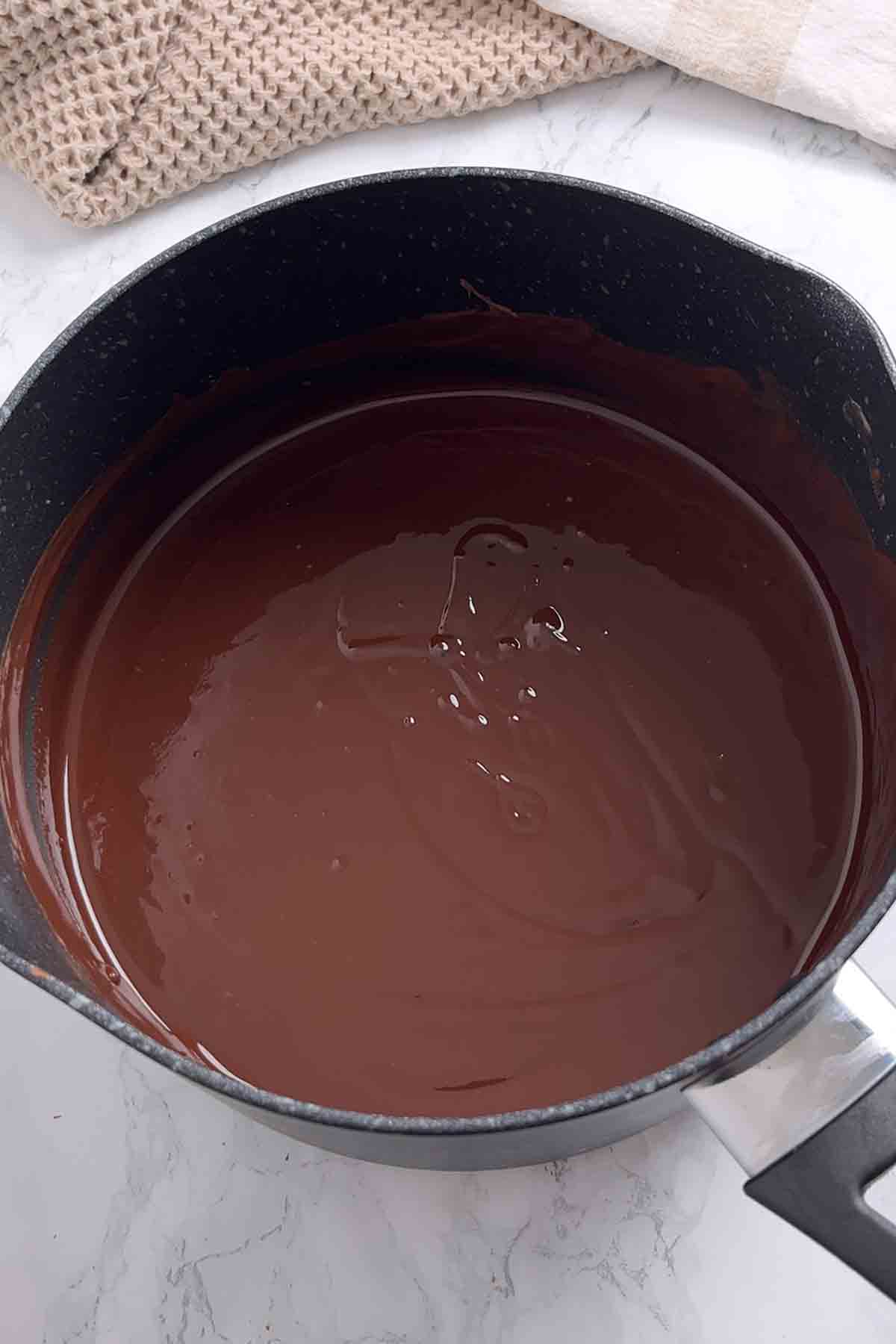 melted chocolate mixture in a pan
