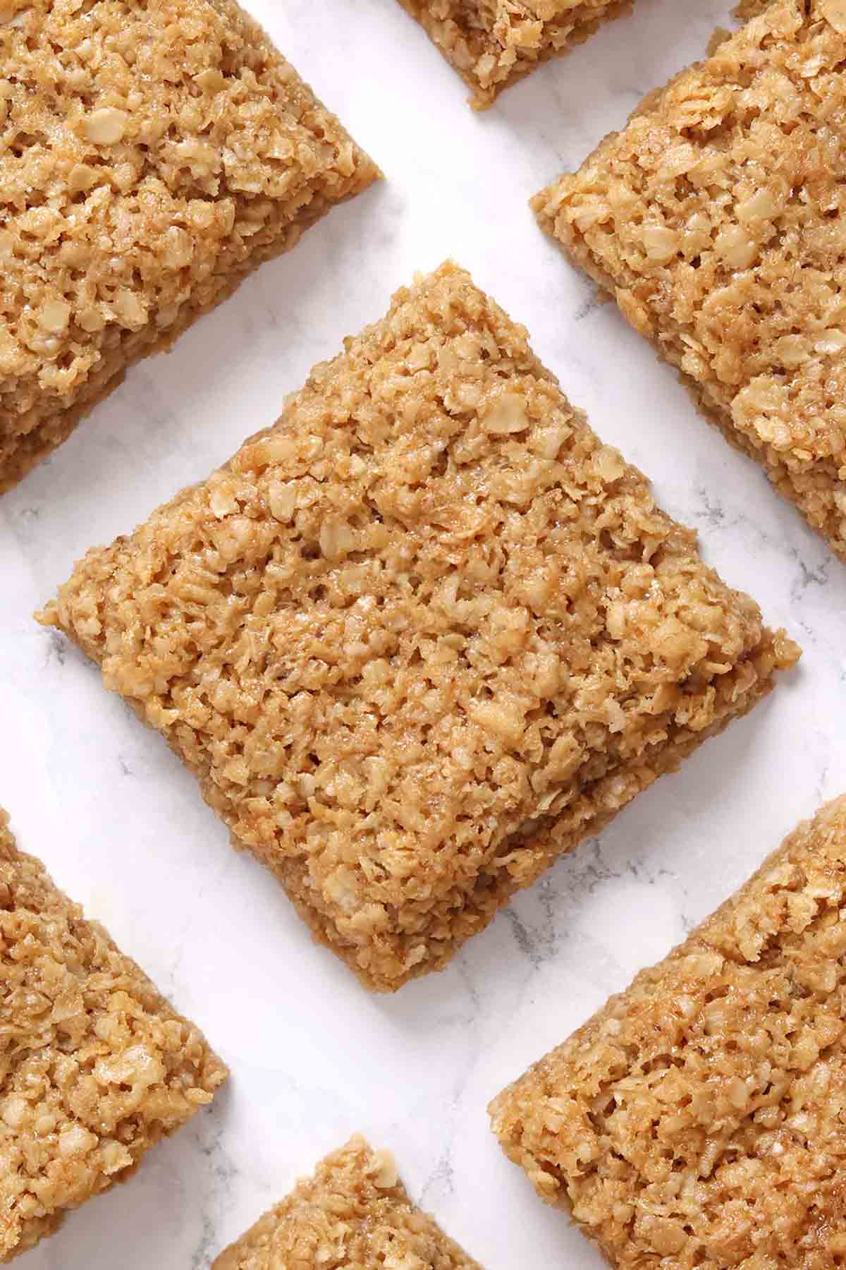 overhead image of cleanly cut flapjack slices