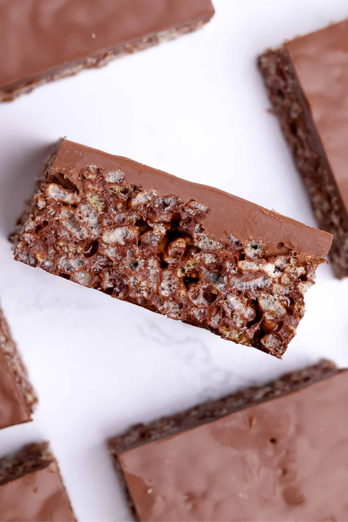 overhead image of rice krispie traybake bars