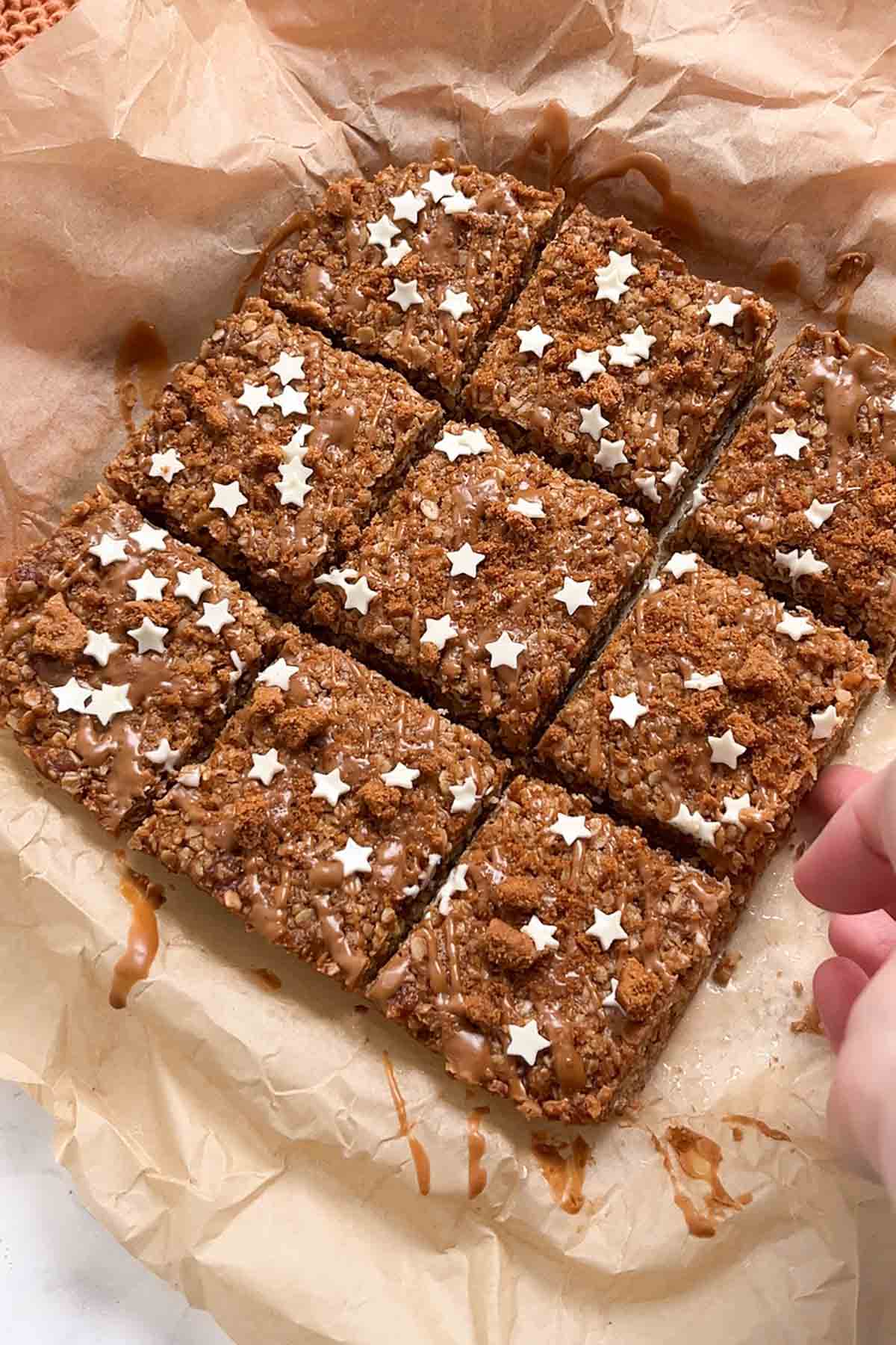 decorated bars on a piece of baking paper