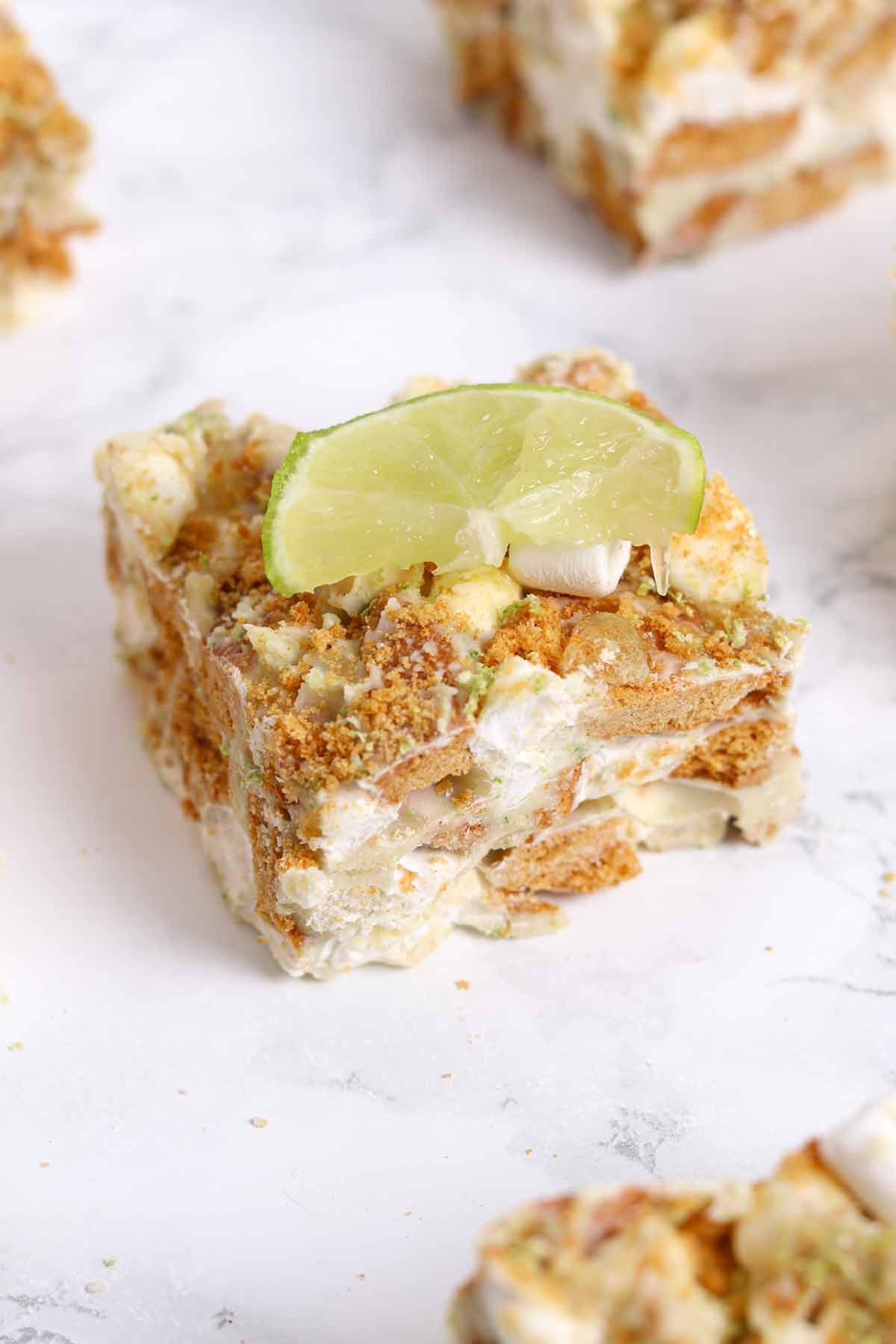 bars of ginger and lime rocky road on a white worktop
