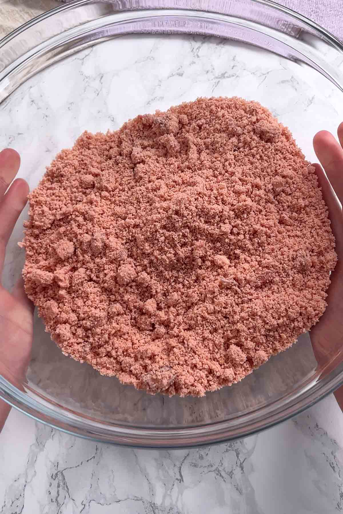 blitzed percy pig biscuit crumbs in a bowl