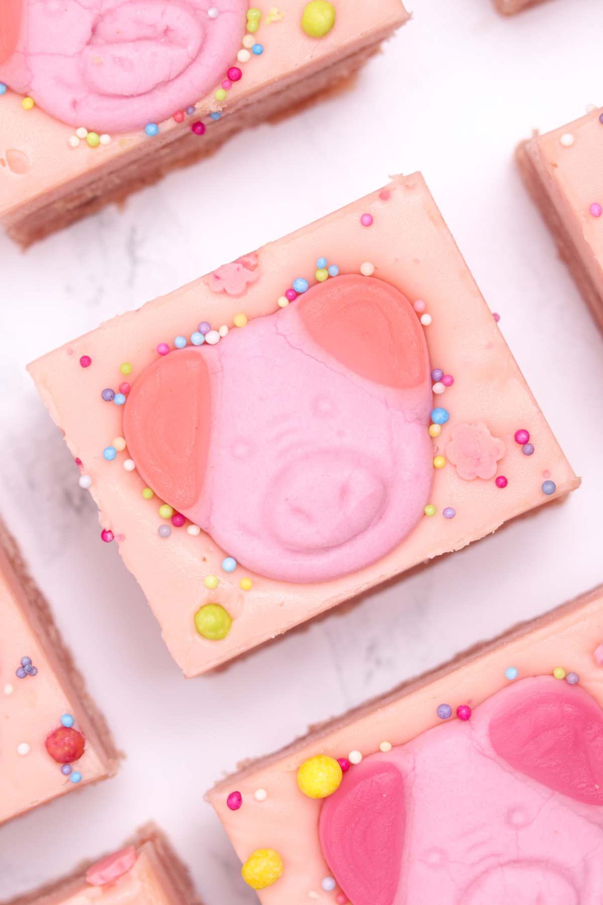 overhead image of percy pig biscuit traybake