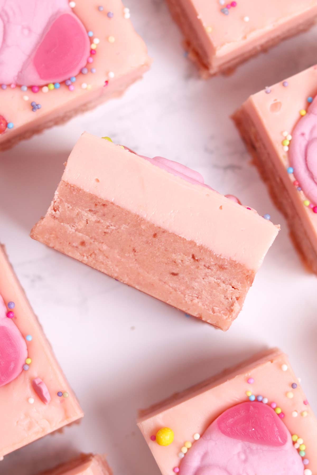 overhead image of percy pig traybake slices