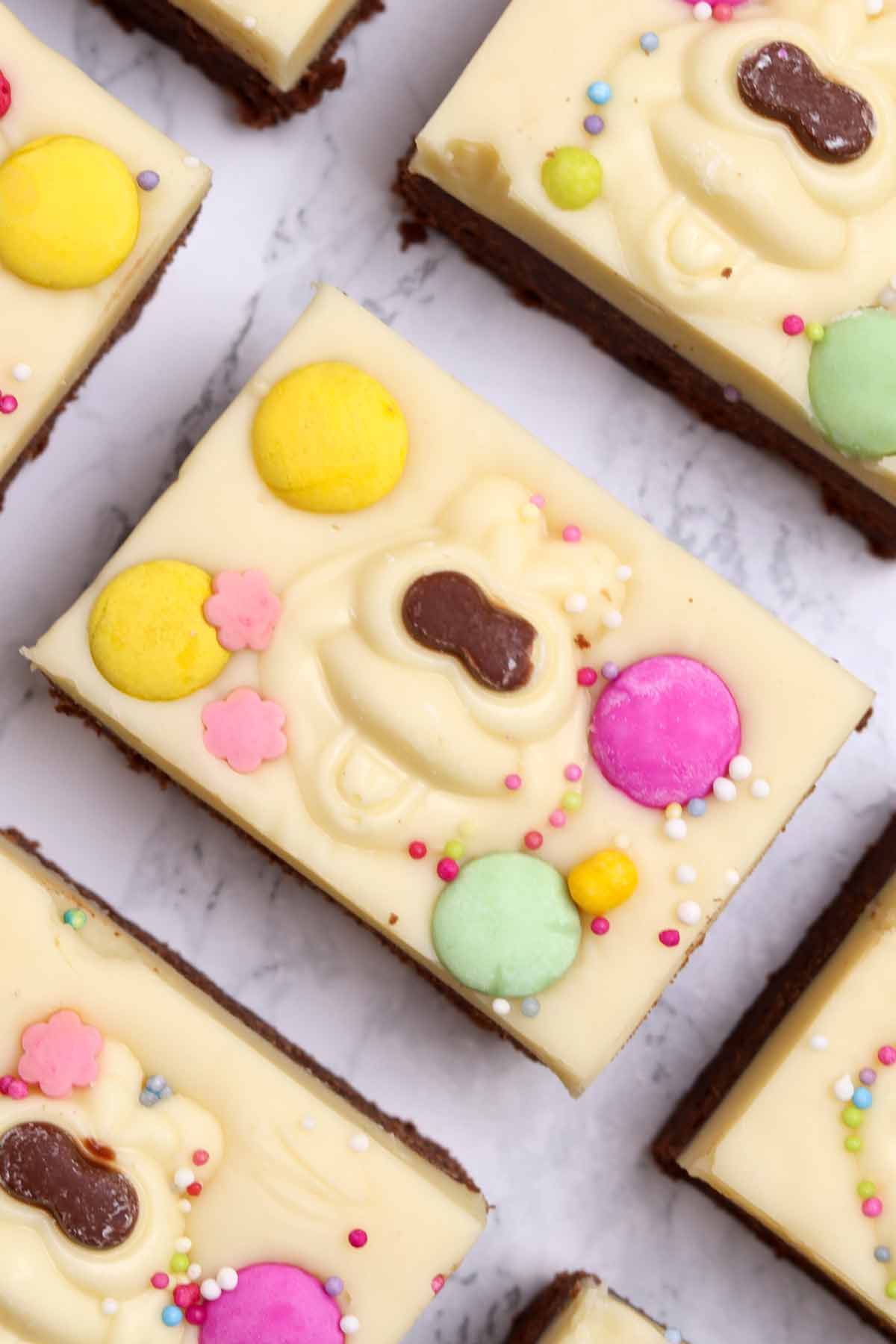 overhead image of slices of colin the caterpillar traybake