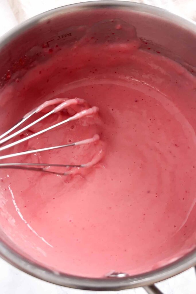 thick strawberry filling in saucepan