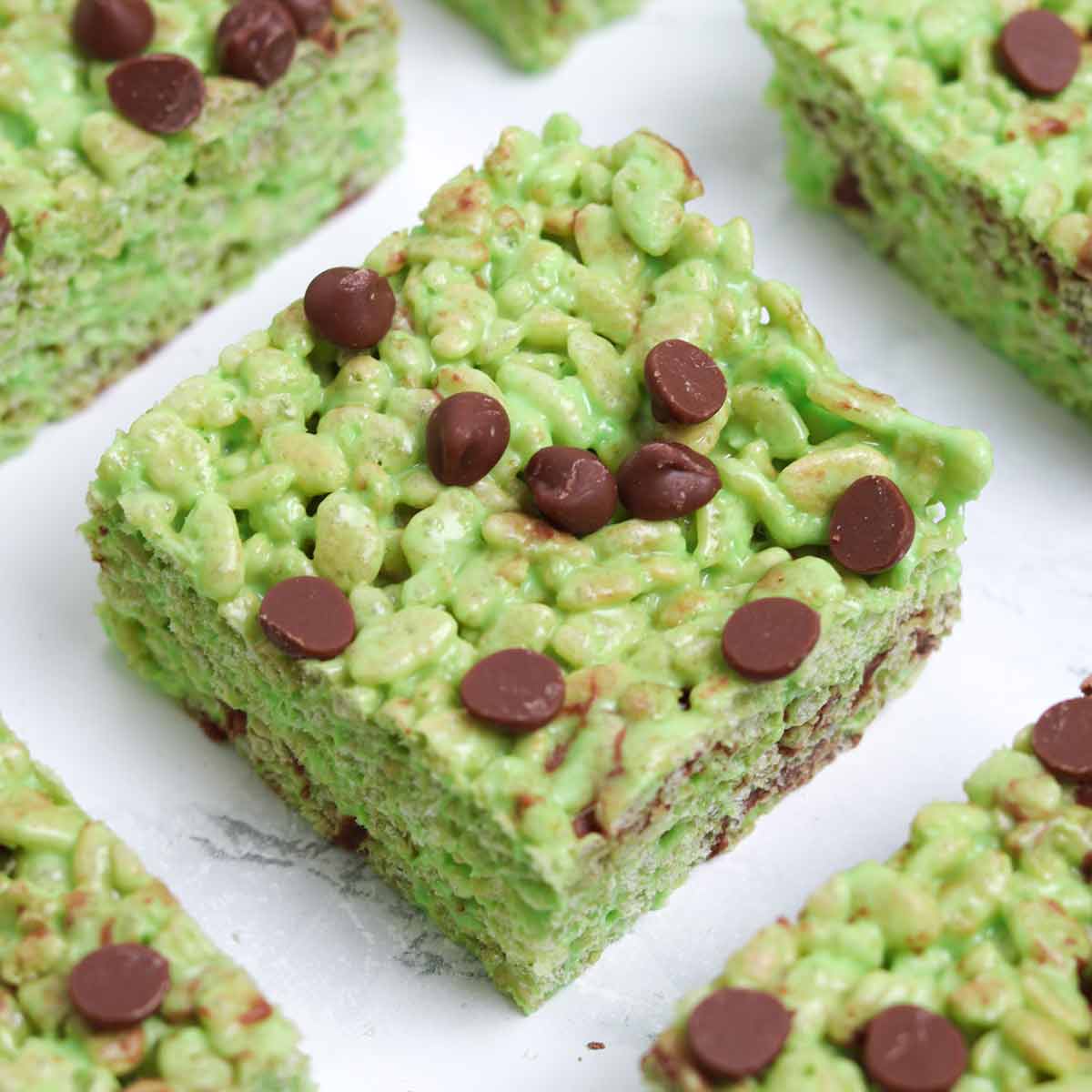 thumbnail image of mint chocolate chip rice krispie treats