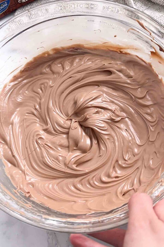 whipped chocolate cheescake mixture in a bowl